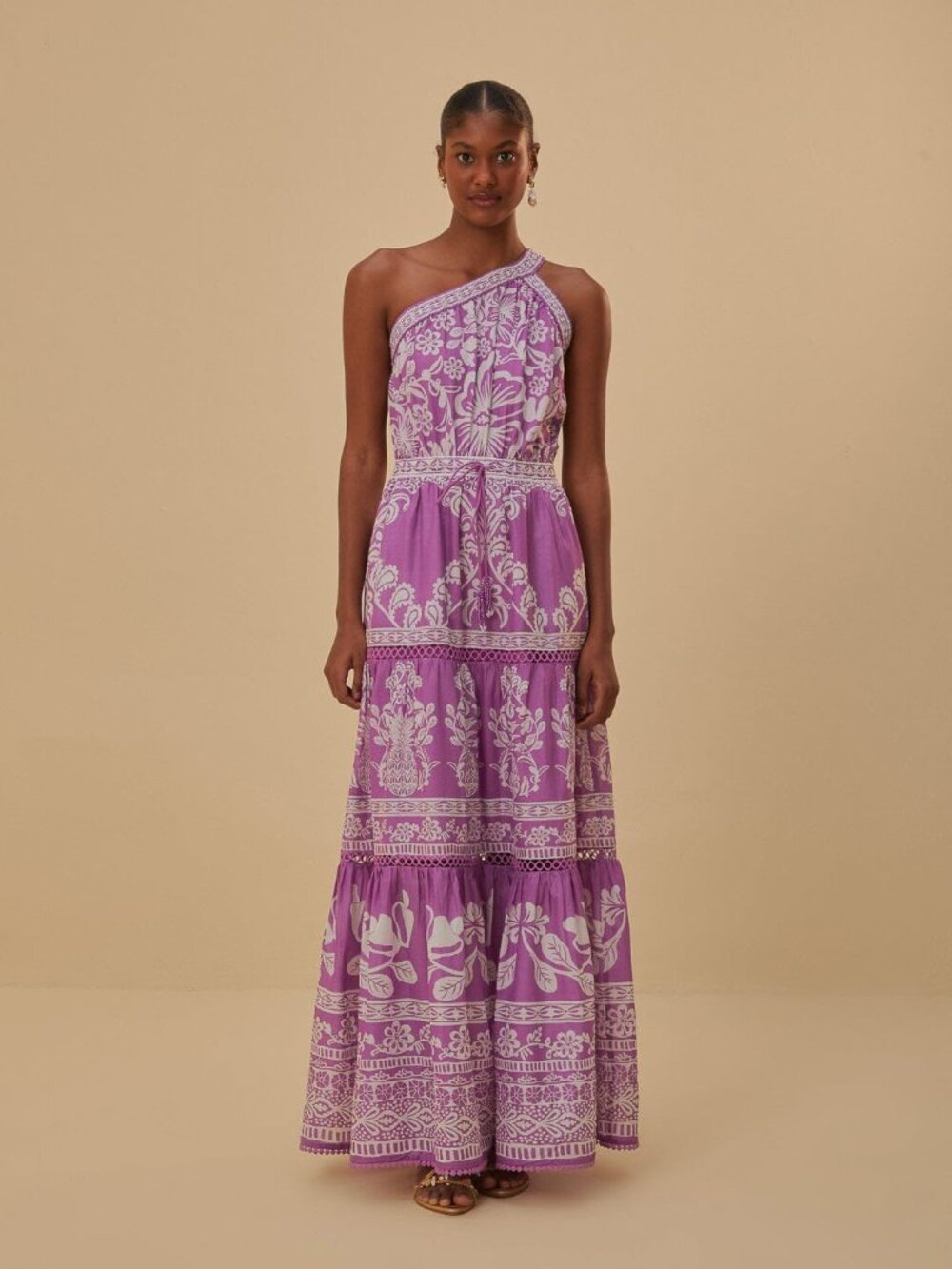 FARM Rio Sweet Garden Lilac Maxi Dress One-Shoulder - Picture 6 of 6